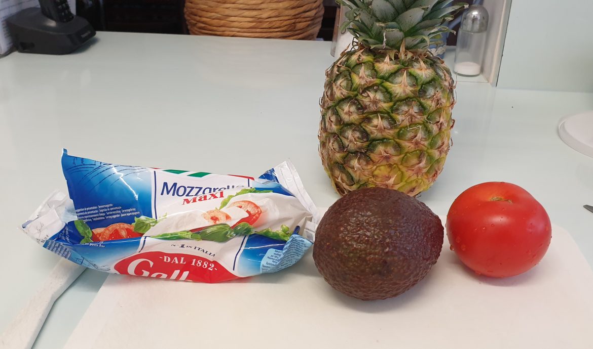 Ingredients for avocado and pineapple salad