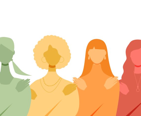 Outline image of a row of women of different styles and ethnicity